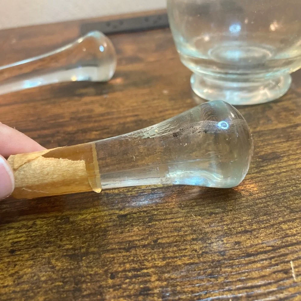 Vintage Glass Mortar and Pestle Set Apothecary Herb Grinder Clear Glass 3 Piece